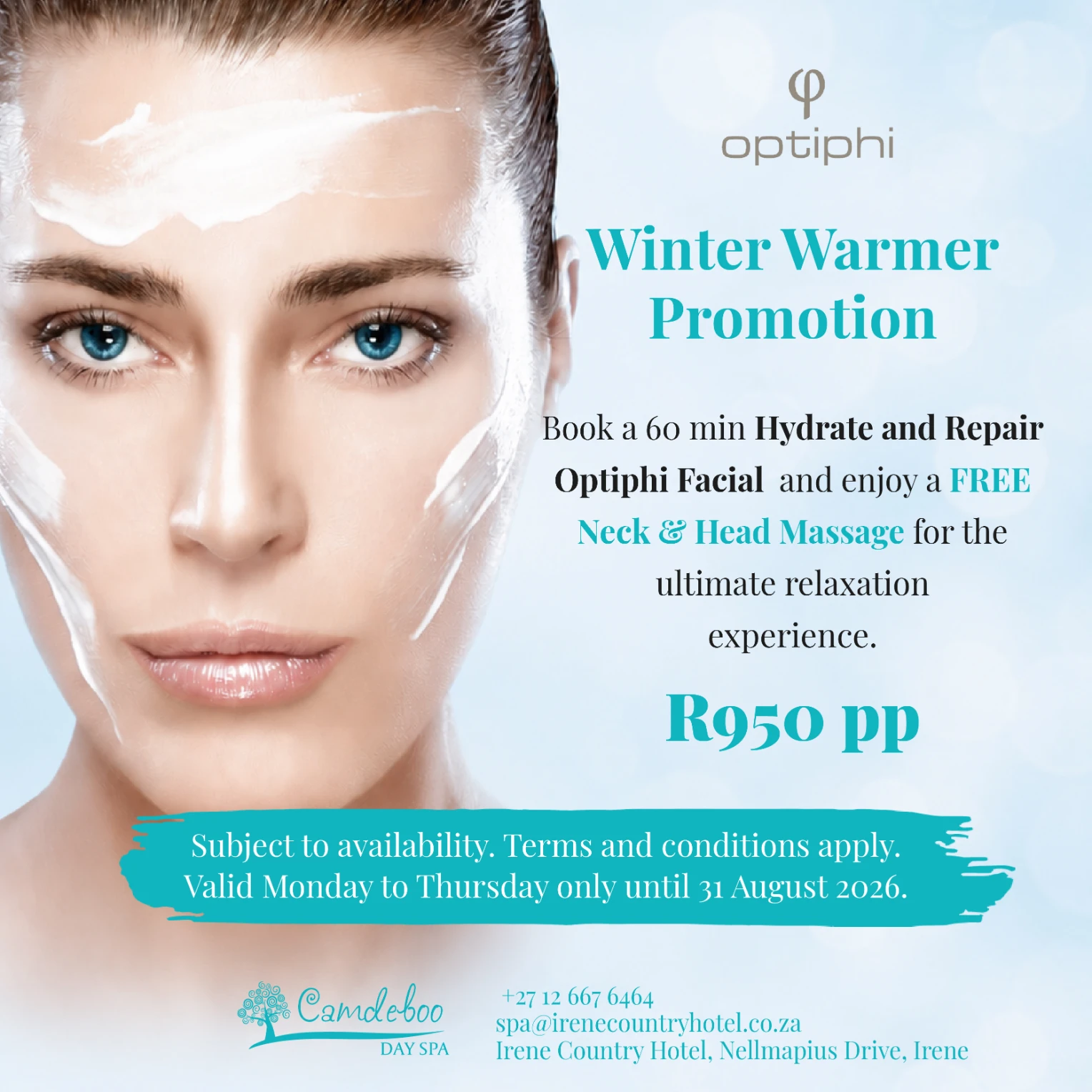 Camdeboo Winter Warmer — Hydrate and Repair Optiphi Facial with FREE Neck & Head Massage, R950 per person